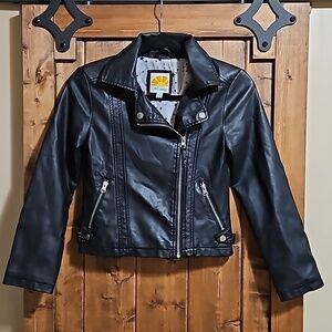 C&C California Faux Leather Black Moto Kids Jacket Size 10